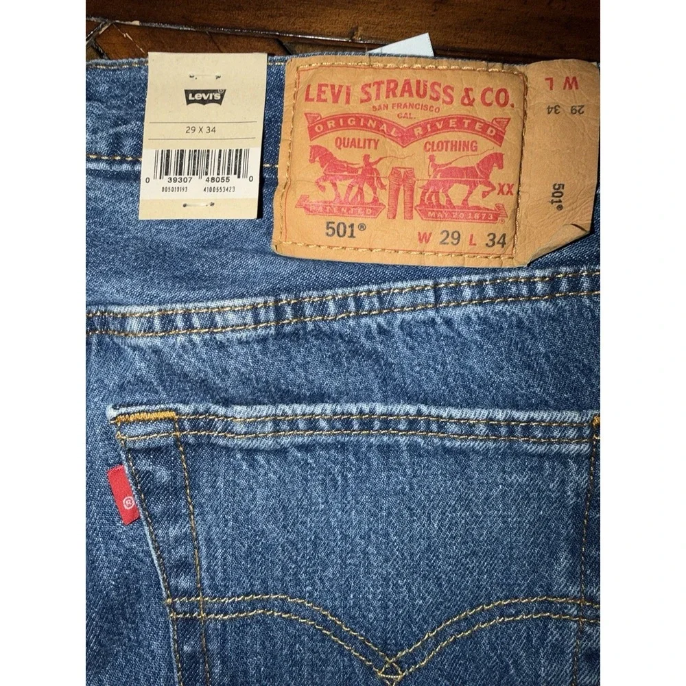 Levi's 501 29x34 Men's Denim Jeans Blue, Straight Leg, Button Fly‎ 100% Cotton